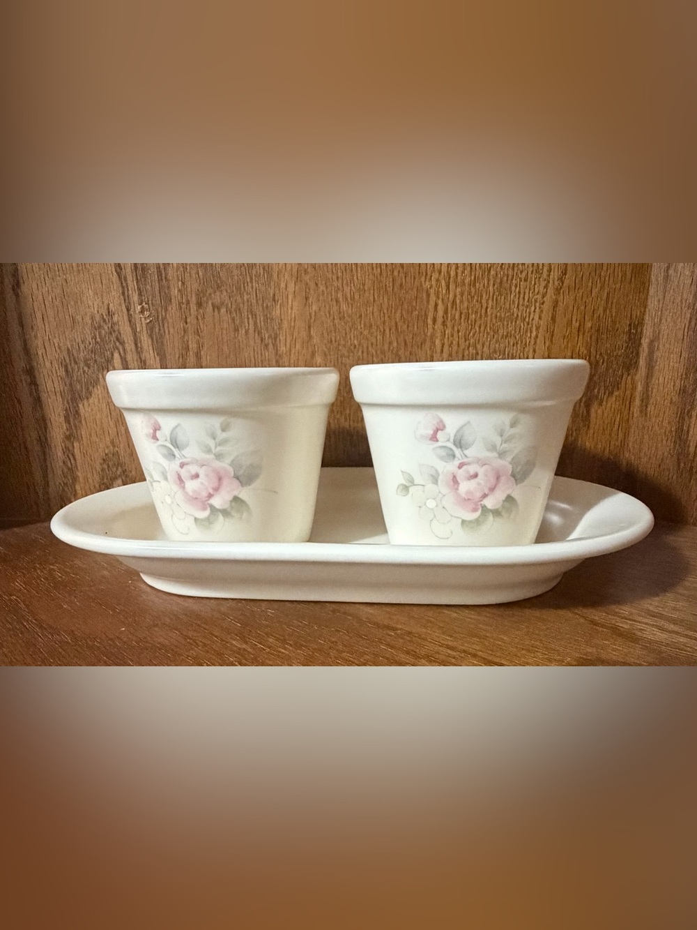 Pfaltzgraff Tea Rose Trousseau Herb Pots with Tray set